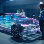Engineers Working on Augmented Reality 3D Model Electric Car