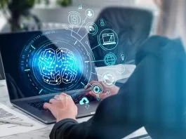 Board secretary working in the office while using AI