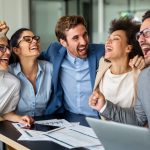 Business people celebrating happiness and success