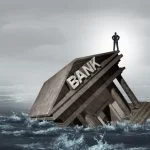 Bank Crisis or as Banks drowning in debt with financial instability or insolvency concept as an urgent business and global market problem