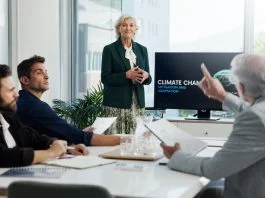 European business leaders having a meeting about climate risks