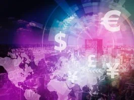 Fintech, financial technology and cityscape