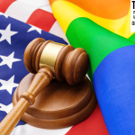 Image of a LGBT rainbow flag and American Flag