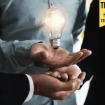 Innovation and idea of professional leader with teamwork holding lighting bulb, brainstorming teamwork, intrapreneurship and thinking management concept
